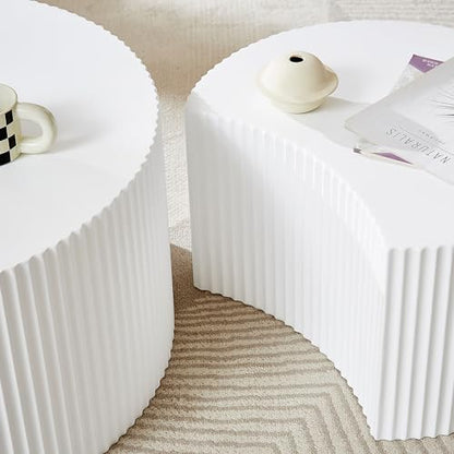 JUSTONE Set of 2 Nesting Side Table,Modern Round Wood Accent Side End Table for Living Room Bedroom and Entryway, Apartment,Nesting Tables for Small Spaces No Assembling (Matte White) - color: Round-white