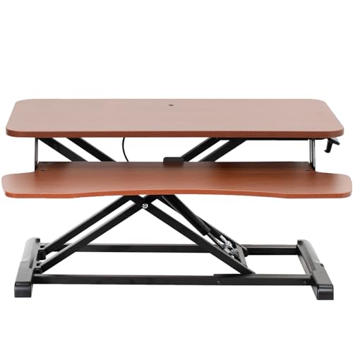 VIVO 32 inch Desk Converter, K Series, Height Adjustable Sit to Stand Riser, Dual Monitor and Laptop Workstation with Wide Keyboard Tray, Dark Walnut Top, Black Frame, DESK-V000KA | Height Adjustable, Stand Up Desk Riser, Wide Keyboard Tray, Dual Monitor