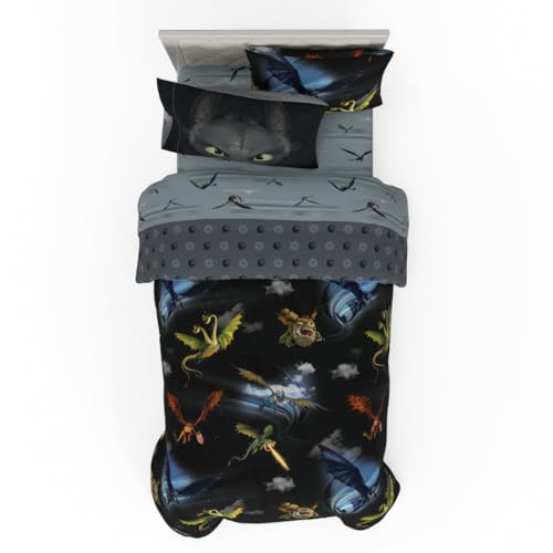 How to Train Your Dragon Kids Bedding Super Soft & Cozy Reversible Microfiber Comforter and Sheet Set with Sham, 5 Piece Twin Size, (Officially Licensed Product) By Franco - color: How to Train Your Dragon, size: Twin