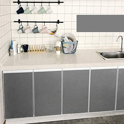 Livelynine 15.8x197 Light Grey Contact Paper Peel and Stick for Cabinets Rental Friendly Kitchen Cabinet Wallpaper Adhesive Vinyl Wrap Gray Desk Cover Removable Wall Paper Modern Bedroom Bathroom - color: Solid Gray, size: 15.8" x 197"