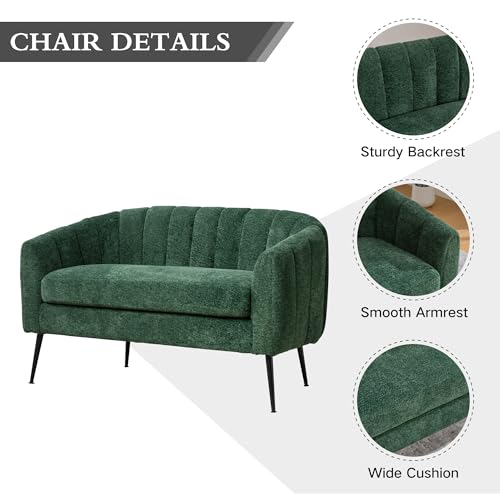 Chifee & Vingol Green Loveseat Sofa 50.2'' Wide Upholstered Loveseat Accent Couch with Metal Legs Modern 2-Seater Sofa for Living Rooms Bedroom Apartment Office,Green - color: S3055-green