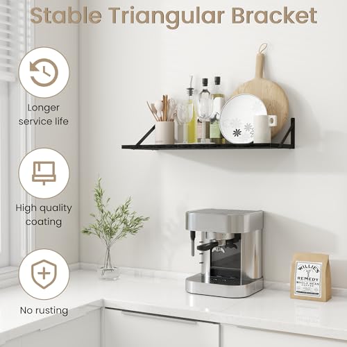Dreamland Wall Mounted Floating Shelves Set of 2, 30x12, Black | Engineered Wood, Visible Bracket, Large Storage, Hold Up to 55lbs, Living Room, Bathroom, Bedroom, Kitchen - color: Black, size: 30"W x 12"D