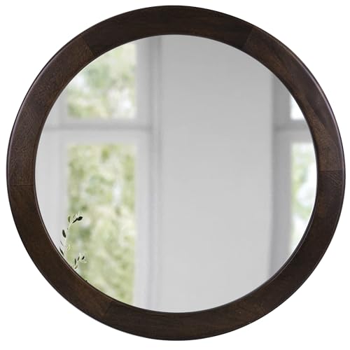 CULER Round Mirror 30 Inch for Bathroom, Dark Walnut Brown, Wood Frame | Rustic, Wooden, Circle, For Bedroom Living Room Or Entryway - color: Dark Brown, size: 30"L x 30"W
