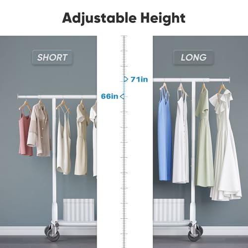 HOKEEPER Clothes Rack Collapsible Clothing Rack Capacity 525LBS White | Clothing Racks on Wheels Heavy Duty Rolling Clothes Rack for Hanging Clothes for bedroom, Commercial, 22"D x 75"W x 71"H - color: White