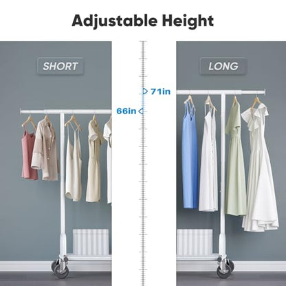 HOKEEPER Clothes Rack Collapsible Clothing Rack Capacity 525LBS White | Clothing Racks on Wheels Heavy Duty Rolling Clothes Rack for Hanging Clothes for bedroom, Commercial, 22"D x 75"W x 71"H - color: White