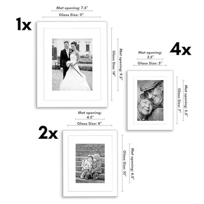 Americanflat Set of 7 Picture Frames with Shatter-Resistant Glass - Gallery Wall Frame Set with One 11x14, Two 8x10 and Four 5x7 Frames - Signature Collection - White - color: White, style: 7 Pack