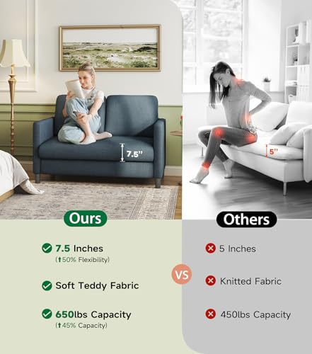 Welzona Loveseat, 51" Small Couch, Teddy Love Seat, Small Loveseat Sofa | Comfy Teddy Fabric, Tool-free Setup, Washable Covers, All-wood Small Sofa Couch for Living Room, Bedroom, Blue Grey - color: Blue Grey, size: loveseat