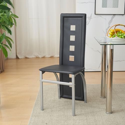 Karl home Dining Chairs Set of 4, PU Leather & Hollow High Back, Black | Black kitchen chairs with padded seats & foot cap protection for dining kitchen living room,300lbs capacity,space-saving - color: Black, size: Set of 4(1)