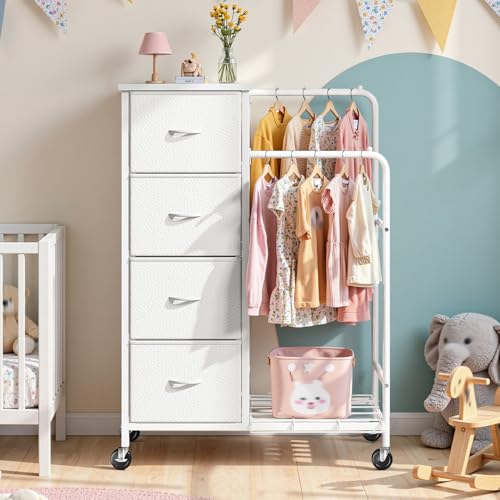 Romorgniz Tall Dresser with Hanging Rack & Extra Deep Storage,47.3"H, White | Maximized vertical storage, mobile closet design, versatile clothing organizer for apartments, dorms and compact spaces - color: White