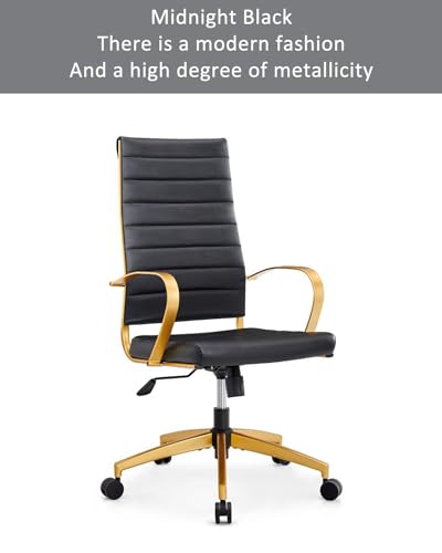 lux Modern Desk Chairs with Wheels and arms Ergo Chairs high Back Chair Computer Leather Modern Chair Leather Office Executive Chair (GD-Black) - color: Gd-black
