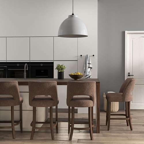 VKNOW Bar Stools Set of 4, 26" Fabric Counter Height Bar Stools, Brown | Modern Upholstered Counter Stools with Rubberwood Legs for Kitchen Island Dining Room Bar - color: Brown, size: Set of 4