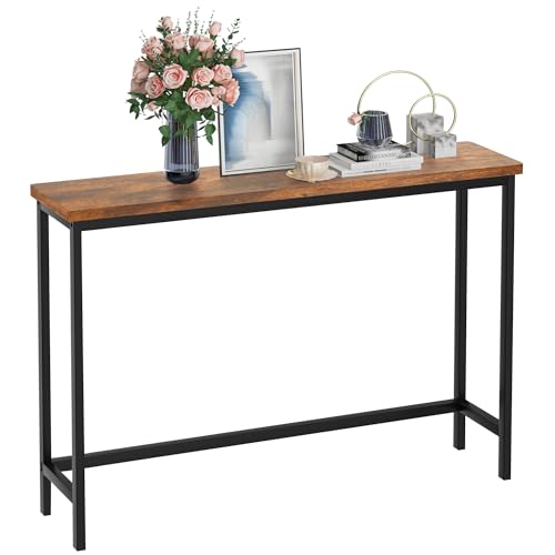 VASMIA Console Table, Entryway Table, Narrow Sofa Table, 39" Hallway Table for Entryway, Living Room, Bedroom, Foyer, Rustic Brown and Black - color: Rustic Brown+black, size: 9.44"D x 39.37"W x 29.52"H