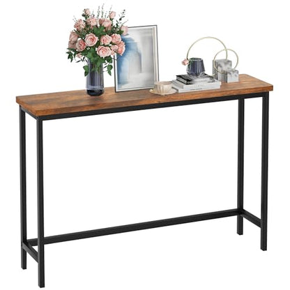 VASMIA Console Table, Entryway Table, Narrow Sofa Table, 39" Hallway Table for Entryway, Living Room, Bedroom, Foyer, Rustic Brown and Black - color: Rustic Brown+black, size: 9.44"D x 39.37"W x 29.52"H