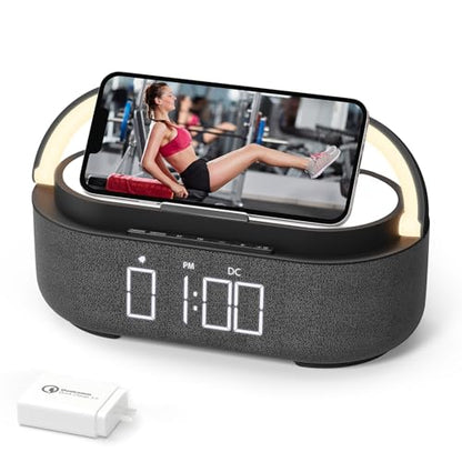 COLSUR Bluetooth Speaker with Wireless Charger, FM Radio, Dimmable LED Night Light, Stereo Sound Dual Wireless Speakers, 2500mAh Portable Speaker for Home Decoration, Bedroom, Office, Gift | FM Radio, Adjustable LED Night Light, 6 in 1 Bedroom Portable Sp