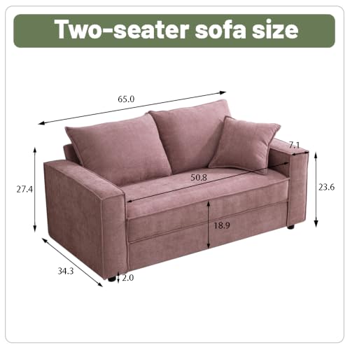 YUHUASHI Linen Fabric Loveseat Sofa, Modern Upholstered 2-Seater Couch with Square Arms and Throw Pillow, Sturdy Small Space Sofa Furniture for Living Room Bedroom Apartment (Pink, 65 Inch W) - color: Pink, size: 65 Inch W
