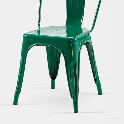 AC Pacific 18 Inch Seat Height Industrial Metal Dining Chairs, Stackable Kitchen or Bar Seat, Durable Modern Design, Versatile Accent Furniture, Set of 2, Green - color: Green, size: Set of 2