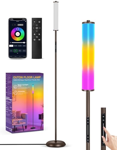 OUTON Bright Smart Floor Lamp with Remote, App & Touch Control, RGB Color Changing Standing Lamp, 2200K-6500K Dimmable, 3 Adjustable Heights, 32 Scenes for Living Room Bedroom Office,Brown - color: Brown