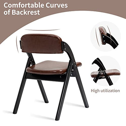 PU Folding Chairs with Padded Seats | Wooden Stackable Foldable Dining Chair Set of 2 Easy to Assemble Extra for Guests Kitchen Office Wedding - color: Black With Pu, size: 2PCS