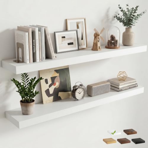 8 inch Deep Floating Shelves for Wall, 48" Wide, White Finish, 2-Pack | Engineered Wood Wall Shelves with Invisible Brackets for Living Room, Bedroom, Bathroom, Office & Kitchen Storage - color: White Finish, size: 48"W x 8"D, 2p