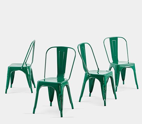 Metal Dining Chairs Set of 4 Alpine Green Color | Industrial Stackable Metal Chairs for Dining Room Farmhouse Bistro Indoor Outdoor - color: Alpine Green