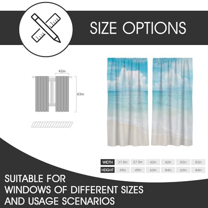 zokyer Coastal Curtains, Beach Theme, 42" W x 63" L, Rod Pocket, 2 Panels | Hawaiian Tropical Nautical Ocean Seascape, S-ummer Blue Sea Sky Nature Landscape, Sand Window Drapes Decor - size: 42"W x 63"L (Pack of 2)