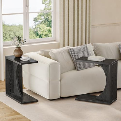 LITTLE TREE C-Shape End Table for Sofa & Bedroom - Small Side Table for Living Room, Over Couch Tray Stand for Laptop, Snacks, Books, Black, 1 Pack - color: Black