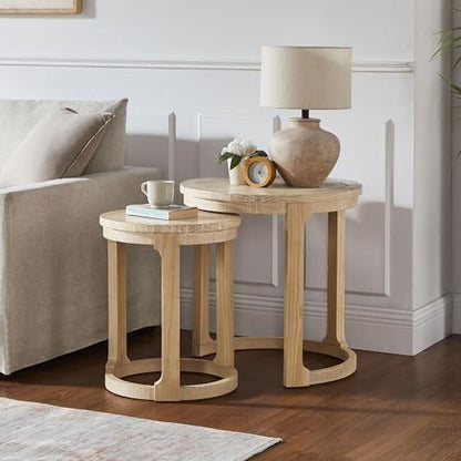 24" Round Nesting Coffee Table Set of 2, Solid Wood Coffee Tables Mid Century Rustic Farmhouse Side End Tea Table for Living Room, Apartment (Oak) - color: 24" Oak