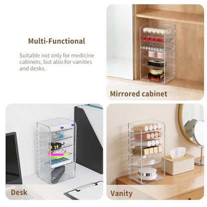 PAVSTINE Medicine Cabinet Organizer with Adjustable Dividers, Clear Vertical Layered Backward Slanting Shelves for Pressed Powder/Lip Gloss/Mascara Storage (5-Tier Gentle Slant) - size: 5-Tier Gentle Slant