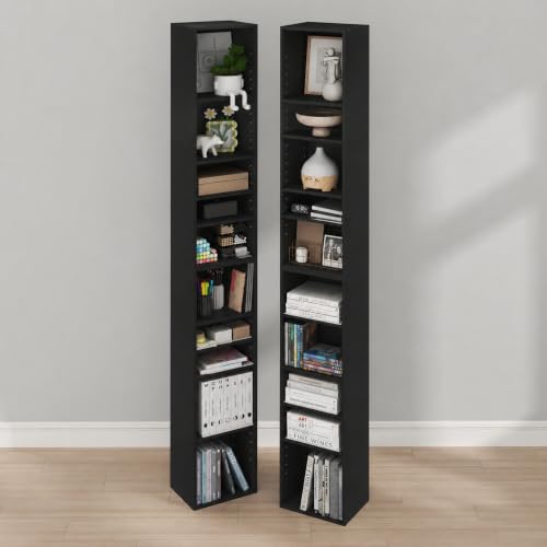 Furinno Pasir Book Shelf Set of 2, 10-Tier Narrow Bookshelf, Blackwood | 9.2 x 11.8 x 78.7, Stackable Bookcase with Open Shelf, for Living Room, Bedroom, Home Office - color: Blackwood, size: Set of 2, 10-Tier, 12-Inch