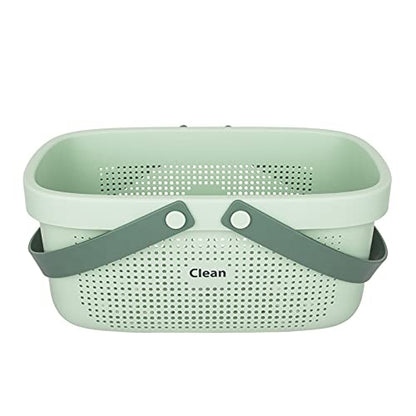 JiatuA Plastic Storage Basket with Handle Portable Shower Caddy Tote Organizer Basket Bin for Bathroom Kitchen Dorm Room Bedroom, Green | Sturdy Drainage Large Capacity Organizer Basket with Silicone Handles for Bathroom Kitchen Bedroom College Dorm Essen