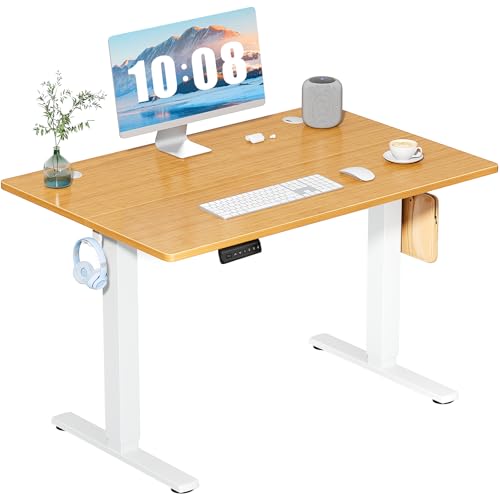 DUMOS 40 Inch Electric Standing Desk, Memory Adjustable Home Office Desk | Sit Stand Up Desk for Work Home Office,Adjustable Desk, Rising Computer Table with Splice Board,Cable Management,Hook,Oak - color: Natural Oak, size: 40-Inch