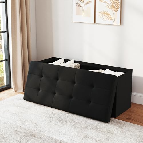 43.5" Folding Storage Ottoman Bench,Rectangle Foot Rest Stool for Living Room and Bedroom Holds 660 lbs,Black - color: Black-43.5"