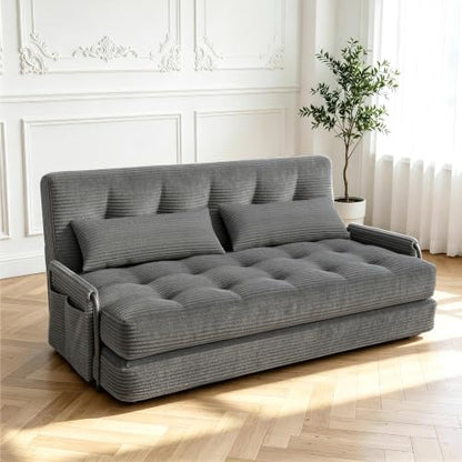 Futon Sofa Bed,Convertible Sofa Bed,Folding Boneless Couches | 3-in-1 Folding Sofa Bed,Boneless Couches for Living Room with Pillow & Side Pocket,High-density Foam,Double Sleeper,Grey - color: Dark Grey, size: Full