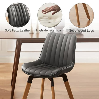 Mid Century Upholstered Swivel PU Dining Chairs Set of 2 Dark Gray | 360° swivel curved foam-padded seat armless design dining room chairs accent chairs solid wood legs floor protection pads - color: Black Gray, size: Set of 2-PU