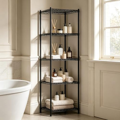 Wire Storage Standing Shelf Rack Tower, Corner Metal Shelving Unit with Adjustable Shelves, Space-Saving Organizer for Garage, Kitchen, Bathroom, 18 * 18 Inch
