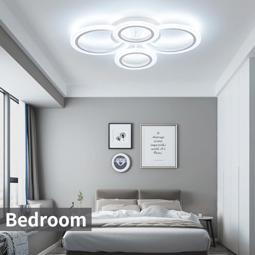 Shine LUEST 34W LED Ceiling Light with Remote, 3000-6000K Dimmable Modern Flush Mount Ceiling Lighting Fixture White 4 Rings Round Chandelier Ceiling Lamp for Small Room, Bedroom - color: White, 4 Rings