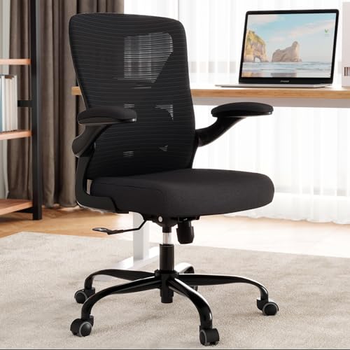 Office Chair: Mesh Ergonomic Desk Chair with 3D Lumbar & Swivel | 330LBS Computer Chair-Executive Task Chairs with Flip-up Arms Home Office Chairs Gaming Chair for Long Hours(Black-Pack of 6) - color: Black, size: Pack of 6