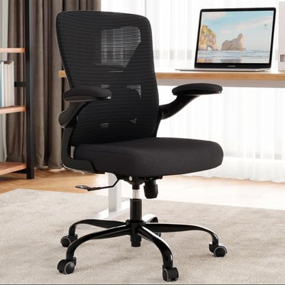 Office Chair: Mesh Ergonomic Desk Chair with 3D Lumbar & Swivel | 330LBS Computer Chair-Executive Task Chairs with Flip-up Arms Home Office Chairs Gaming Chair for Long Hours(Black-Pack of 8) - color: Black, size: Pack of 8