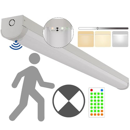 2FT Tri-Level Motion Sensor LED Linear Strip Emergency Stairwell Light w/Remote, CCT 10W/20W Selectable 125lm/W, Battery Backup, 30K/40K/50K, Dimmable 2 Foot Commercial Shop Ceiling Light Fixture, ETL