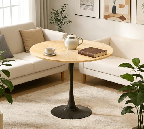 31.5" Tulip Table for 2-4 Persons Modern Round Dining Room Table, Mid-Century Modern Nature Small Kitchen Table with MDF Wooden Top, Leisure Coffee Table for Living Room, Dining Room, Office - color: Nature Wood, size: 31.5"