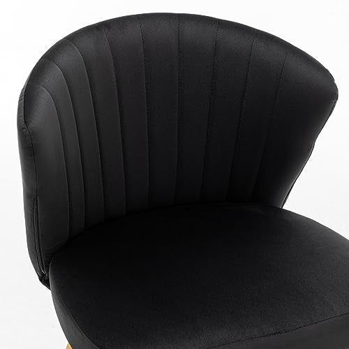 GDFStudio 30.71" Modern Velvet Accent Chair, Comfy Lounge Chair, Upholstered Side Chair with Channel Tufted Back, Gold Metal Legs, Armless Reading Chair for Living Room Bedroom Small Spaces, Black - color: Black + Polyester
