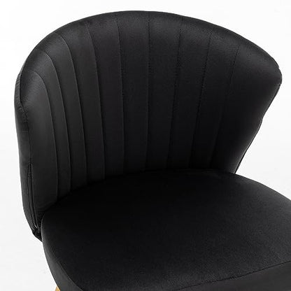 GDFStudio 30.71" Modern Velvet Accent Chair, Comfy Lounge Chair, Upholstered Side Chair with Channel Tufted Back, Gold Metal Legs, Armless Reading Chair for Living Room Bedroom Small Spaces, Black - color: Black + Polyester