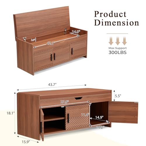 Storage Bench, Shoe Bench with Lift Top Storage, Entryway Bench with Cushioned Seat, Adjustable Shelf for Living Room, Bedroom, Hallway, Brown - color: Brown
