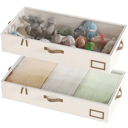 Under Bed Storage, Under Bed Storage Containers Bins for Clothes, Large Linen Underbed Closet Organization Bins, 2 Pack Collapsible Underbed Bin Dorm for Clothes, Sweater, Beige - color: Beige, size: 33"L x 17"W x 6"H
