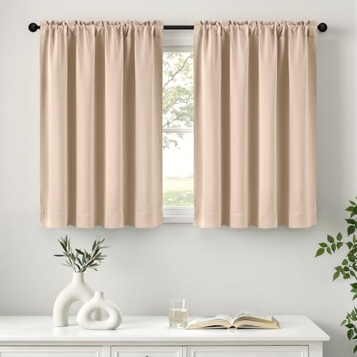 MIULEE Beige Short Blackout Curtains 40"x36" Long 2 Panels | Room Darkening, Kitchen Cafe Rv Basement Bathroom Bedroom Window Drapes, Rod Pocket, Privacy Half Window Small Curtains Tiers - color: Beige, size: 40"W x 36"L (Pack of 2)