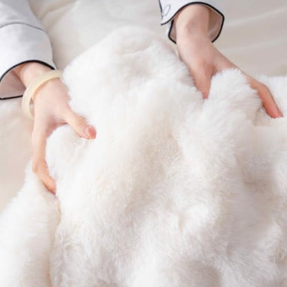 Fluffy White Duvet Cover Full Set, Soft Shaggy Plush Rabbit Bedding Set 3 Pieces (1 Fuzzy Comforter Cover + 2 Faux Fur Pillow Cases) Zipper Closure（White, Full） - color: White, size: Full
