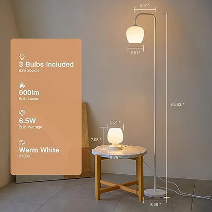 ONEWISH Lamp Set of 3 - Touch Bedside Table Lamps Set of 2 and 1 Floor Lamp, Modern Lamps for Bedroom Living Room Nightstand, White Opal Glass Lamp Shade, LED Bulbs Included Simple Design - color: 3-Piece Set White