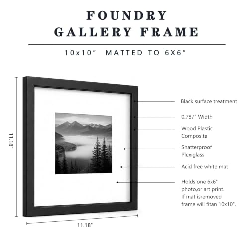 HEART ART 10x10 Black Picture Frame 6x6 with Mat Set of 9 | Gallery Wall Frame Set, Collage, Square Picture Frames - color: Black, size: 10x10 for 6x6