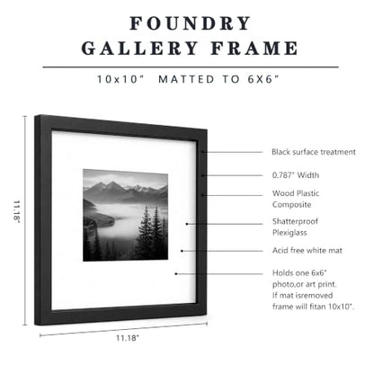 HEART ART 10x10 Black Picture Frame 6x6 with Mat Set of 9 | Gallery Wall Frame Set, Collage, Square Picture Frames - color: Black, size: 10x10 for 6x6