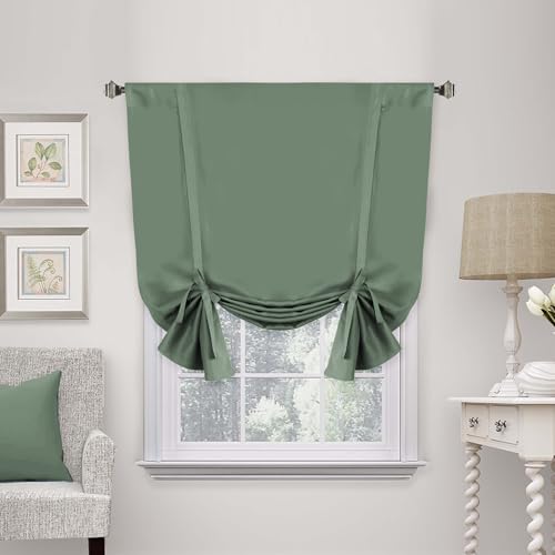 H.VERSAILTEX Blackout Tie Up Curtain Thermal Insulated Window Shade Light Blocking Balloon Roman Shade Bathroom Adjustable Rod Pocket Panel for Small Window,42" Wide by 63" Long,Green Bay - color: Green Bay
